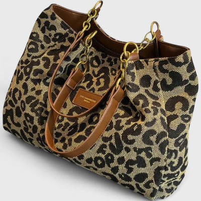 Savari™ - Leopardmönstrad Canvas Shoppingväska