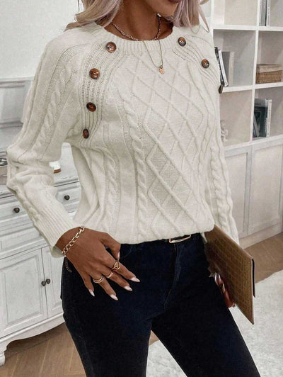 Abbey | Button-Detail Cable Knit Jumper