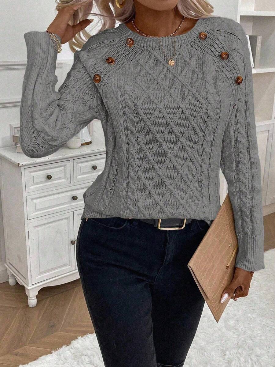 Abbey | Button-Detail Cable Knit Jumper