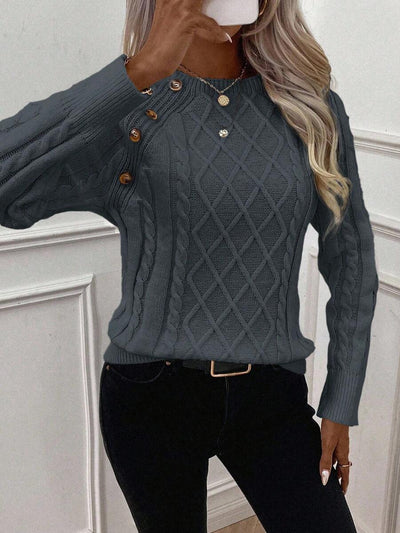 Abbey | Button-Detail Cable Knit Jumper