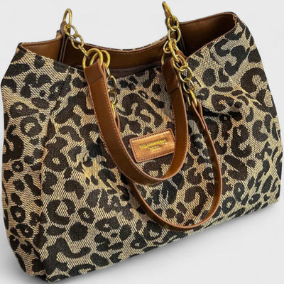 Savari™ - Leopardmönstrad Canvas Shoppingväska