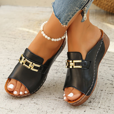 Romy | Gold-Link Slide Sandals