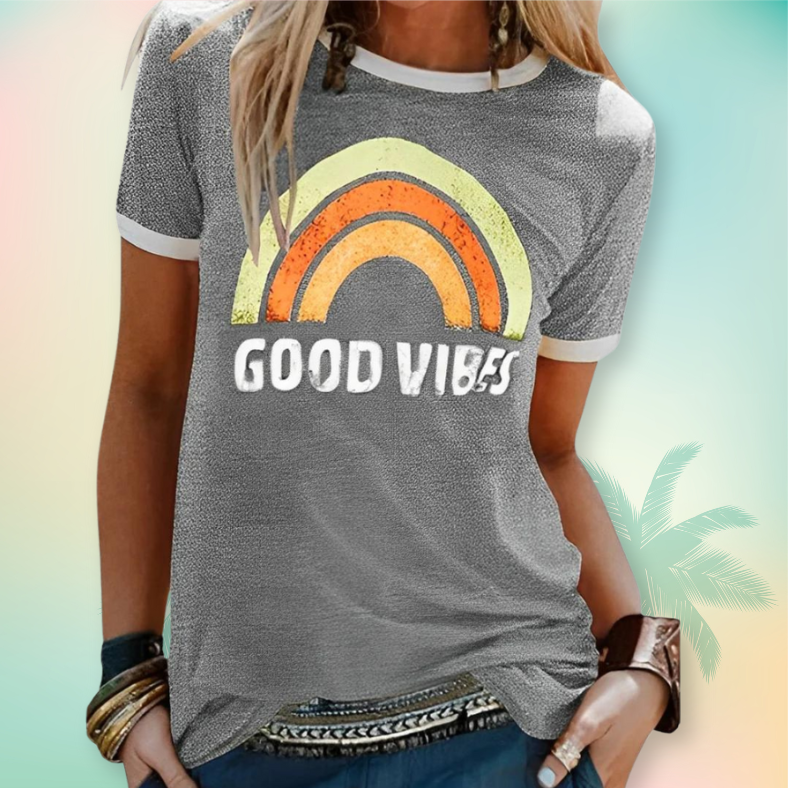 Goodvibes™ - Retro Tryckt T-shirt För Kvinnor